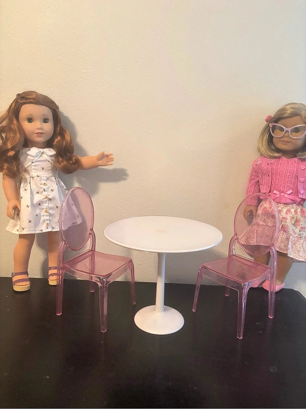 Doll Table and Chair Set in Pink & White 18inch doll chair table set cafe girls